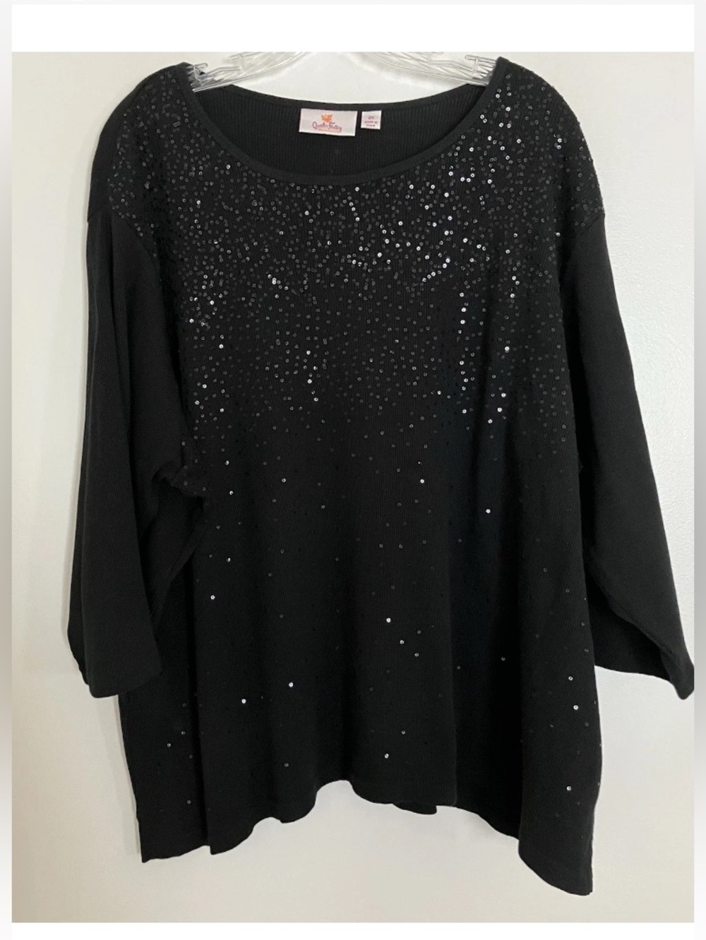Quacker Factory Black Sequin Scoop Neck Sweater